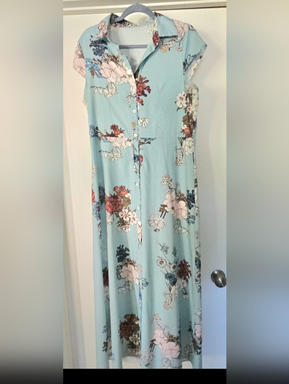 Light Blue Floral Button-Front Maxi Dress